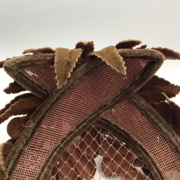 Vintage Hat Fascinator Skull Cap Laurel Velvet Leaves Silk  display picture 1